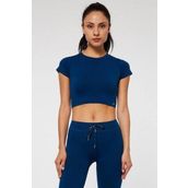 Jerf Captiva Yumuşak Dokulu Esnek Mavi Crop Top
