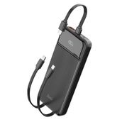 Juo 10000 mAh 22.5W Led Ekranlı Lightning ve Type-C Siyah Kablolu Powerbank Taşınabilir Hızlı Şarj