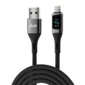 Juo iPhone iPad 12W 2 mt Dijital Led Ekranlı USB-A to Lightning Örgülü Hızlı Şarj ve Data Kablosu
