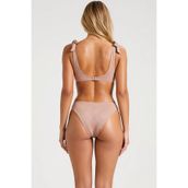 Kadın Bikini Takımı Simli Üçgen Kap Bağlama Detaylı Yüksek Bel Örme Kumaş Kapsız Slip Alt Şık