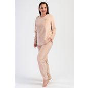 Kadın Büyük Beden Kadife Uzun Kol Bej Pijama Takım C9T8N0O304 BEJ 2 XL