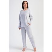 Kadın Büyük Beden Kadife Uzun Kol Gri Pijama Takım C6T8N0O304 GRİ 3 XL