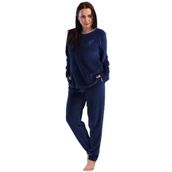 Kadın Büyük Beden Kadife Uzun Kol İndigo Pijama Takım C5T8N0O304 İNDİGO 2 XL