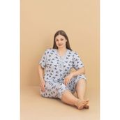 Kadın Büyük Beden Kısa Kollu Kapri Bambu Pijama Takımı - Açık Gri - 4XL