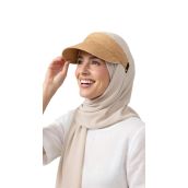 Kadın Camel Hasır Güneş Vizör Şapka Lastikli Katlanabilir Plaj Şapkası