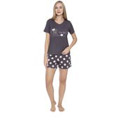 Kadın Kısa Kol Füme Şortlu Pijama Takım C7T4N7O-048 FÜME S
