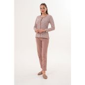 Kadın Pamuk Minimal Desen Önden Düğmeli Toprak Pijama Takımı 7034