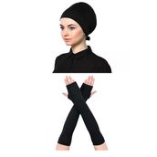 Kadın Penye Düz Bone Namaz Kolluğu Siyah 2'Li Set
