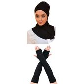 Kadın Penye Namaz Kolluğu Boyunluklu Bone 2'Li Set Siyah