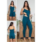Kadın Petrol Renkli Dantel Detaylı Şortlu ve Taytlı Pijama Takımı 3'lü Set 75007 - 5XL