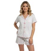 Kadın Pijama Takımı, Kısa Kollu Şortlu Set alaçatı kumaş (pembe kalpli, XXL)