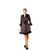 Kadın Siyah Tüylü Bride Gelin Sabahlık, XL, LD15051-198IGP100560