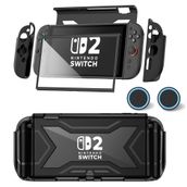 Kailfee Protective Case for Nintendo Switch Lite, Full Protection Switch Lite Cover, TPU Shock-Absorption and Anti-Scratch for Nintendo Switch with Bult-in Screen Protector & Thumb Grip Caps, Black