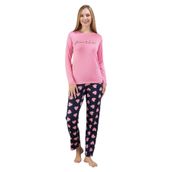 Kalp Desenli Uzun Kollu Kadın Pijama Takımı M