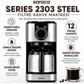 Karaca Çelik Gövdeli Zaman Ayarlı Filtre Kahve Makinesi, 12 Fincan Kapasiteli, Aroma Ayarlı, Pratik Kullanımlı, Geniş Hazneli Modern Mutfak Yardımcısı, Enerji Verimli Kullanım Odaklı - Gri
