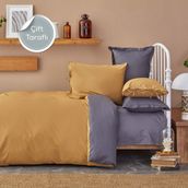 Karaca Home Basic %100 Pamuk Hardal Antrasit Çift Taraflı Çift Kişilik Nevresim Takımı