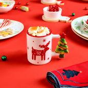 Karaca New Year Yılbaşı Geyik Kupa 300 ml - Beyaz - Krem - Kırmızı