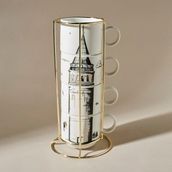 Karaca X İst Collection Galata 4 Parça Desenli Porselen Mug Kupa Seti Beyaz Renk
