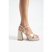 Karınca 1-935 Bej Saten 11 Cm Kalın Topuk Platform Abiye-gelin Ayakkabısı