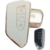 Kasey Volkswagen Golf 8 Seat Cupra Skoda Octavia Uyumlu Kumanda Beyaz Gold Anahtar Kılıfı