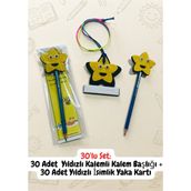 Keçebahçesi Kayseri Yıldızlı Isimlik Yaka Kartı ve Kalemli Yıldızlı Kalem Başlığı Seti - Keçe Ilkokul Materyalleri - 10/20/30 Adetli Set Seçenekleri - Yıldızlı Kalem Başlığı-Yıldızlı İsimlik 10'lu Set