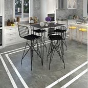 Kenzlife Hem105Zengin 100x70 cm Gri Siyah Masa ve 4 Adet Siyah Sandalye Takımı