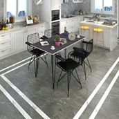 Kenzlife Hem75Mazlum 130x70 cm Beyaz Siyah Masa ve 4 Adet Kolçaklı Siyah Sandalye Takımı