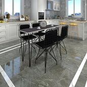 Kenzlife HEM75MAZLUM 140x40 cm Gri Siyah Masa ve 4 Adet Sırt Minderli Siyah Sandalye Takımı