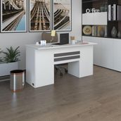 Kenzlife ofis masası pat morita byz 75*150*80 kilitli kapaklı dolap çiftli şeritli bilgisayar çalışma masası - Beyaz - 75x170x60