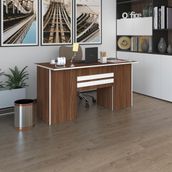 Kenzlife ofis masası pat morita cvz 75*170*80 kilitli kapaklı dolap çiftli şeritli bilgisayar çalışma masası - Beyaz - 75x170x60
