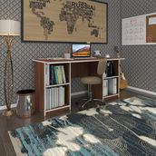 Kenzlife PAT Morita 75x150x60 cm Raflı Çiftli Dolap Şeritli Ceviz Ofis Masası