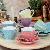 Keramika Soft Rainbow Badem 12 Parça 6 Kişilik Çay Fincan Takımı