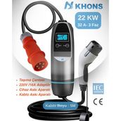 Khons Taşınabilir Elektrikli Araç Şarj İstasyonu |Cihazı | 22Kw |5m