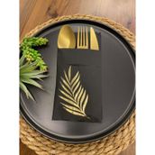 Kidspartim 12'li 40x40 cm Gold Siyah Yaprak Kumaş Dokulu Peçete