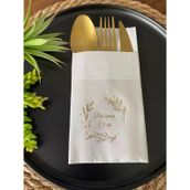 Kidspartim 12'li 40x40 cm Gold Yaldızlı Beyaz Bir Ömür El Ele Cepli Peçete