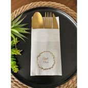 Kidspartim 12'li 40x40 cm Gold Yaldızlı Beyaz Çelenkli Afiyet Olsun Cepli Peçete