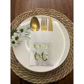Kidspartim 12'li 40x40 cm Gold Yaldızlı Beyaz Cepli Hello Altmış Yaş Peçete