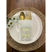 Kidspartim 12'li 40x40 cm Gold Yaldızlı Beyaz Cepli Hello Kırk Yaş Peçete