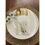 Kidspartim 12'li 40x40 cm Gold Yaldızlı Beyaz Cepli Hello Otuz Yaş Peçete
