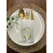 Kidspartim 12'li 40x40 cm Gold Yaldızlı Beyaz Cepli Hello Yetmiş Yaş Peçete