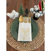 Kidspartim 12'li 40x40 cm Gold Yaldızlı Beyaz Cepli Küçük Geyik Boynuzu Peçete