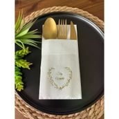 Kidspartim 12'li 40x40 cm Gold Yaldızlı Beyaz Söz Verdik Kalp Çelenk Cepli Peçete