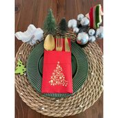 Kidspartim 12'li 40x40 cm Gold Yaldızlı Kırmızı Cepli Çam Ağacı Peçete