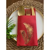 Kidspartim 12'li 40x40 cm Gold Yaldızlı Kırmızı Yaprak Cepli Peçete