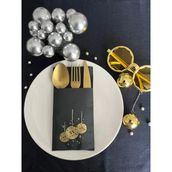Kidspartim 12'li 40x40 cm Gold Yaldızlı Siyah Disco Topu Cepli Peçete