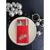 Kidspartim 12'li 40x40 cm Gümüş Yaldızlı Kırmızı Disco Topu Cepli Peçete