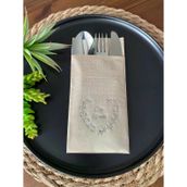 Kidspartim 12'li 40x40 cm Gümüş Yaldızlı Kraft Söz Verdik Kalp Çelenk Cepli Peçete