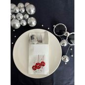 Kidspartim 12'li 40x40 cm Kırmızı Yaldızlı Beyaz Disco Topu Cepli Peçete