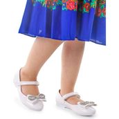 Kiko Kids 254 Rugan Beyaz Cırtlı Papyon Taşlı Kız Çocuk Babet