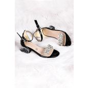 Kiko Kids Yangu Rugan Taşlı Kız Çocuk 3 Cm Şeffaf Topuklu Sandalet Abiye Ayakkabı